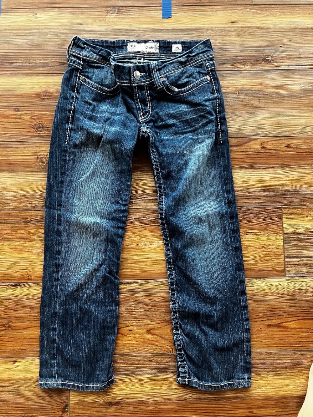 BKE Stella Jeans Size 28 Womens Low Rise Dk Wash Blue Thick Stitch (true: 28x25)